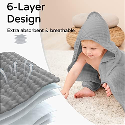 Yoofoss Hooded Baby Bath Towels 2 Pack 100% Muslin Organic Cotton - Image 3