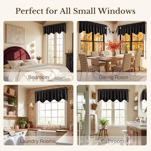 StangH Halloween Decor Black Velvet Window Valance, 52x18 Inch, 4-Panel Set - Image 6