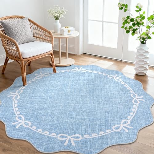 GarveeHome 5ft Round Rugs Washable Scalloped Bow Rug - Image 2