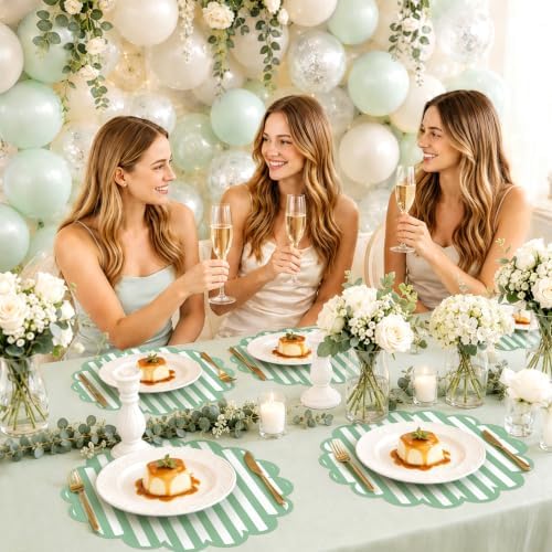100 Pcs Sage Green Striped Paper Placemats 13.5 Inch Disposable Round Placemat - Image 6