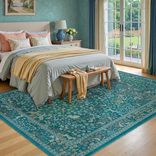 Teal Floral Animal Large 9x12 Rugs - Image 4