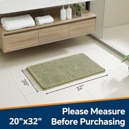 Chenille Bathroom Rug 20"x32" Sage Green, Non-Slip Plush Bath Mat - Image 2
