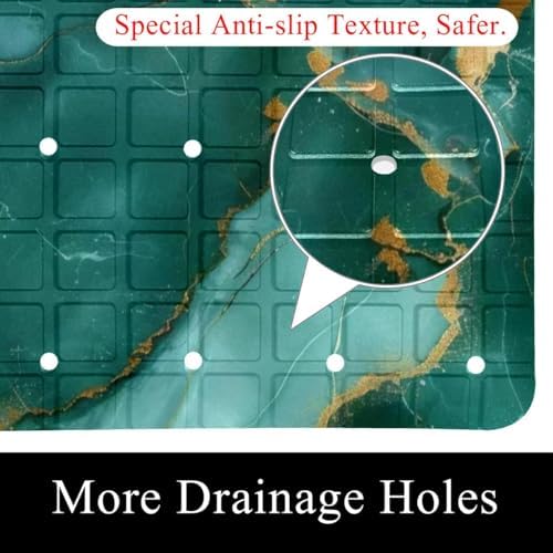 Bathtub Mat Non Slip 26.8x15.1 Inch, Emerald Marble Gold Veins Shower Mat - Image 2