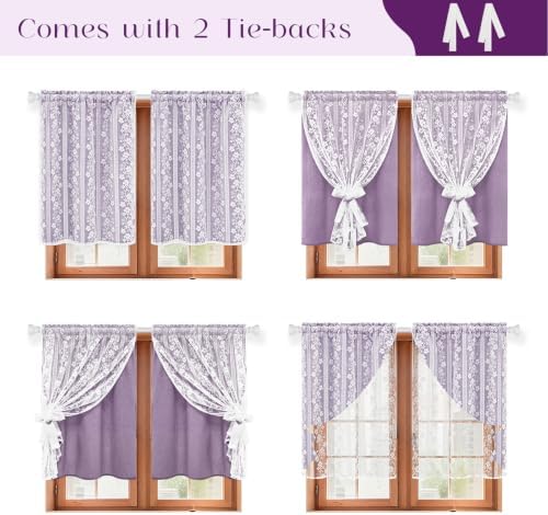 ASPMIZ Purple Kitchen Curtains 36 Inch Double Layer Kitchen Window Curtains - Image 3