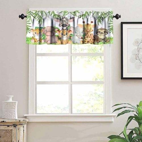 Jungle Animals Valance Curtains Forest Tropical Leaf Green Print Window - Image 5