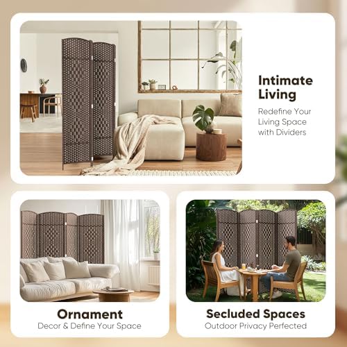 JOSTYLE Rattan Room Divider, 4-Panel Folding Privacy Screen 6ft. Extra Wide - Image 6