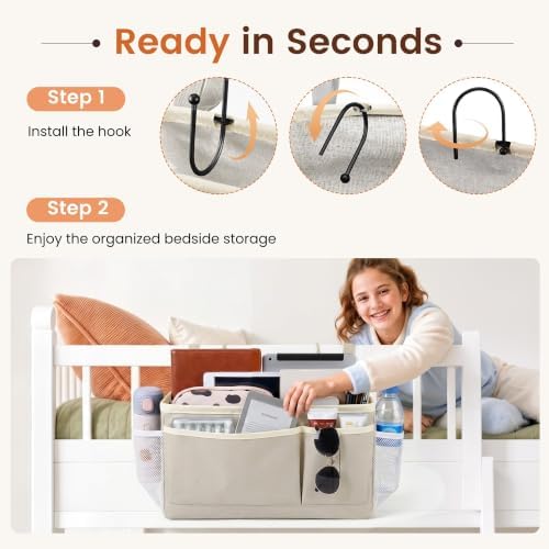 Fab totes Bedside Caddy for Dorm Bed, Bedside Storage Bag Hanging Organizer - Image 5