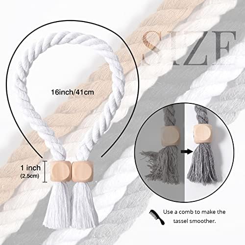 NICEEC 4 Pack Wooden Cube Magnetic Curtain Tiebacks Boho Home Decor Drape Tie - Image 4