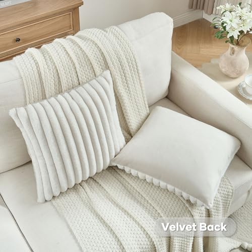 FUTEI Pack of 2 Faux Fur Throw Pillow Covers 20x20 Inch, Cream White - Image 4