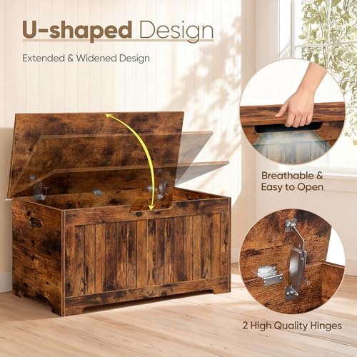 Wooden Storage Chest Box with Flip-top Lid & Safety Hinge, 39.4 Inch Living - Image 3