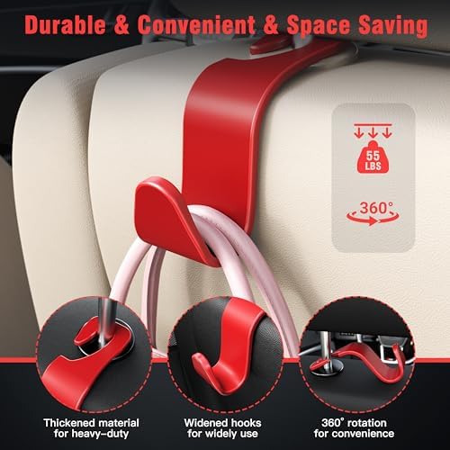 4-Pack Car Headrest Hooks Holds 55lbs Seat Storage Organizer - Image 3