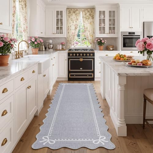 Garvee Scalloped Bow Runner Rug 2x6 Washable Kitchen Runner Rug Non-Slip - Image 4