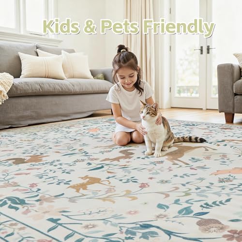 6x9 Area Rugs Boho Floral Washable Living Room Rug Neutral Carpet Nursery - Image 6