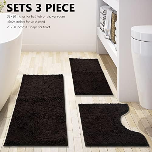 Bathroom Rugs Chenille 3-Piece Extra Soft and Absorbent Shag Bathroom Rugs - Image 3