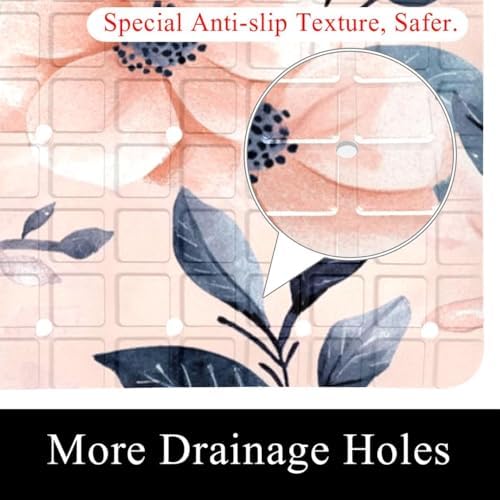 Shower Mat Non Slip 26.8 x 15.1 Inches, Dragonflies Flower Bathtub Mat Shower - Image 2