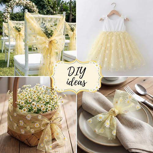 4 Pcs Yellow Daisy Table Runner 29x70 Inch, Lace - Image 5