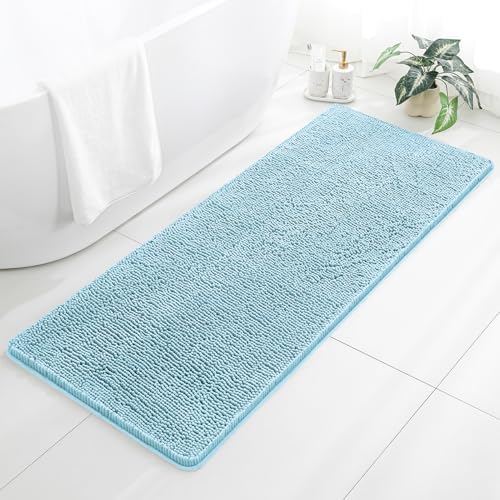 Chenille Bathroom Runner Rug 24"x60" Baby Blue, Plush Bath Mat by Kildoss