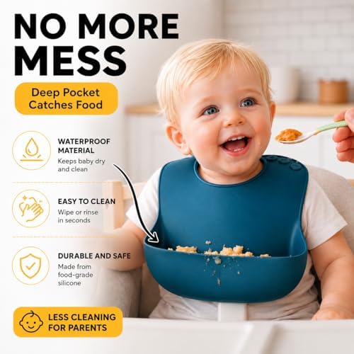 Baby Silicone Bibs 3 Pack, Waterproof BPA-Free Bib - Image 2