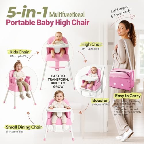 5 in 1 Foldable Baby High Chair, Convertible Highchair - Image 2