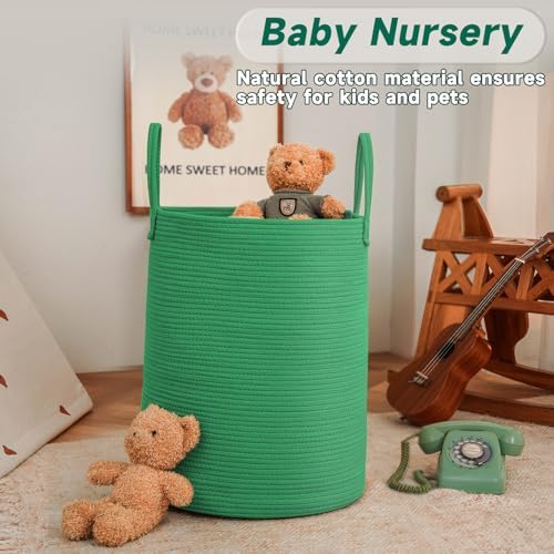 JMvicyroam 80L Cotton Rope Laundry Basket Hamper, Dark Green - Image 2