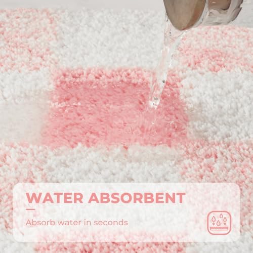 GRANNY SAYS Checkered Pink Bathroom Rug, Cute Bath Mat - Image 4