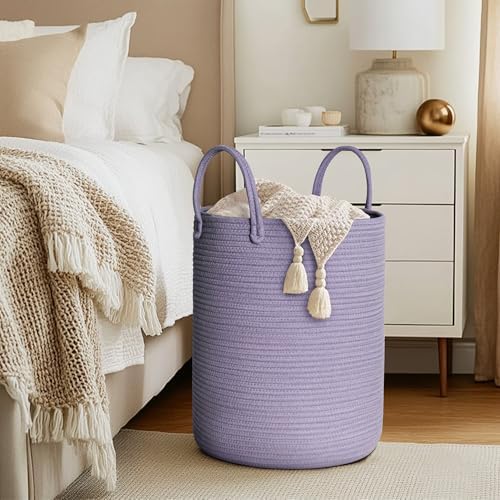 MEGASKET Purple Woven Laundry Basket, Decorative Baby Nursery Clothes Hamper - Image 4