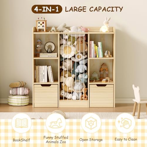 Toy Storage Organizer with Stuffed Animal Storage, Solid Pine Wooden Toy - Image 3