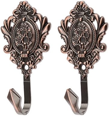 Curtain Tiebacks Small Lightweight Hooks, Vintage Red Copper Rose Pattern - Image 3