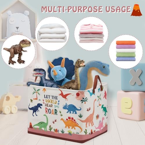 Dinosaur Room Decor Basket for Boys, 36L Volcano Baby Laundry Basket Leaf - Image 5
