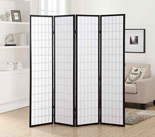 Roundhill Furniture Oriental Shoji 4 Panel Screen Room Divider - Image 3