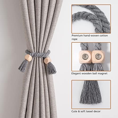 NICEEC 4 Pack Wooden Cube Magnetic Curtain Tiebacks Boho Home Decor Drape Tie - Image 2