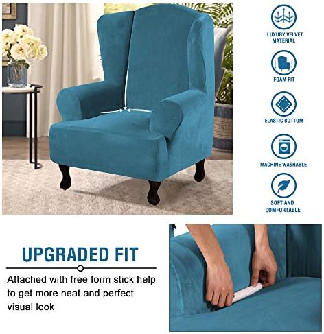 H.VERSAILTEX Wingback Chair Covers Velvet Plush Wing Chair Slipcover 1 Piece - Image 4