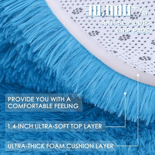 OLANLY Bright Blue Round Rugs for Bedroom - Image 5