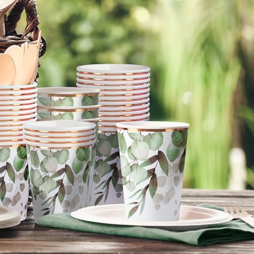 WRAPAHOLIC 50 Pcs Greenery Paper Cups - 9 oz Eucalyptus Disposable Cups - Image 4