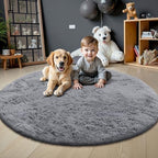OLANLY Light Grey Round Rugs for Bedroom - Image 2