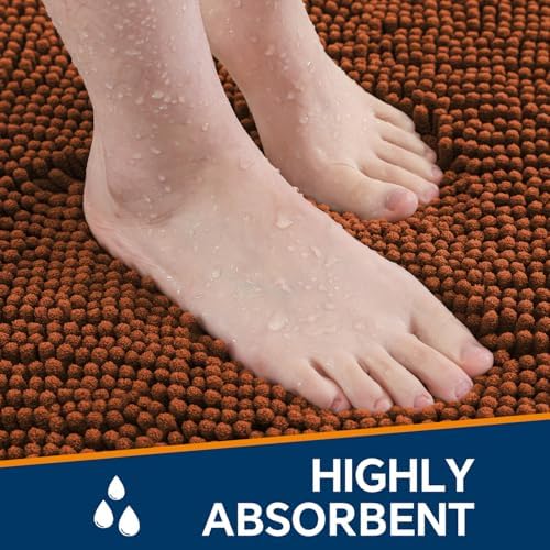 Chenille Bathroom Rug 40"x60" Rust, Large Plush Bath Mat - Image 4