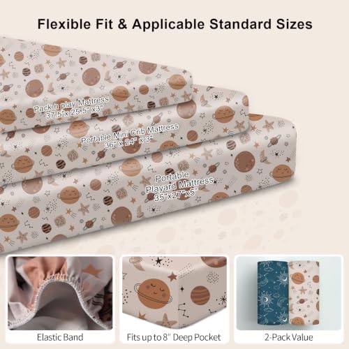 Pack N Play Sheets Fitted, Mini Crib Sheets, Breathable Soft Unisex Playard - Image 3