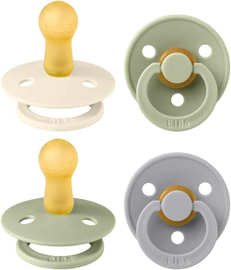 BIBS Colour Soother 4-Pack | BPA Free Dummy Pacifier | Round Nipple | Natural by BIBS