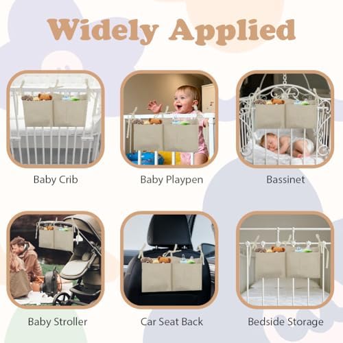 flintronic Cotton Baby Bedside Hanging Storage Bag, Baby Bed Storage Hanging Bag - Image 7