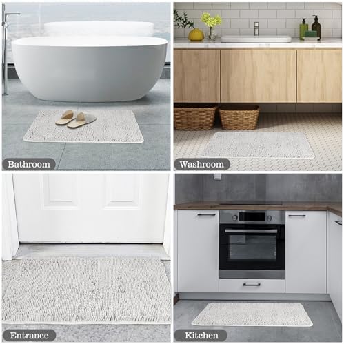 Yeaban Chenille Light Gray Bathroom Rug 20"x32", Non-Slip Rubber Backing - Image 5