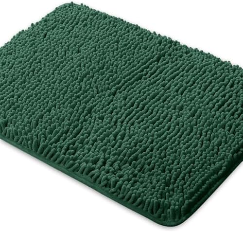 Yeaban Chenille Dark Green Bathroom Rug 17"x24", Non-Slip Rubber Backing by Yeaban