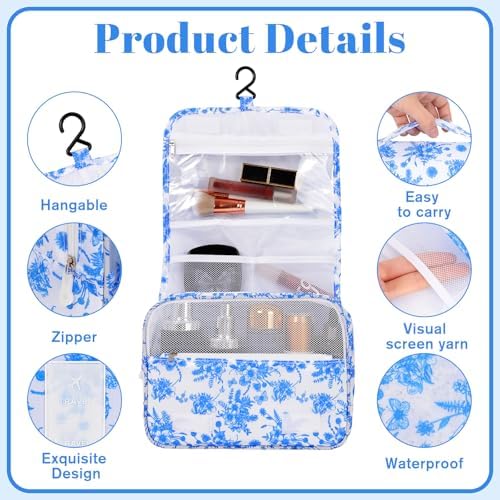 Hanging Toiletry Bag for Women, Portable Cosmetic Summer Beach Bag - Image 3