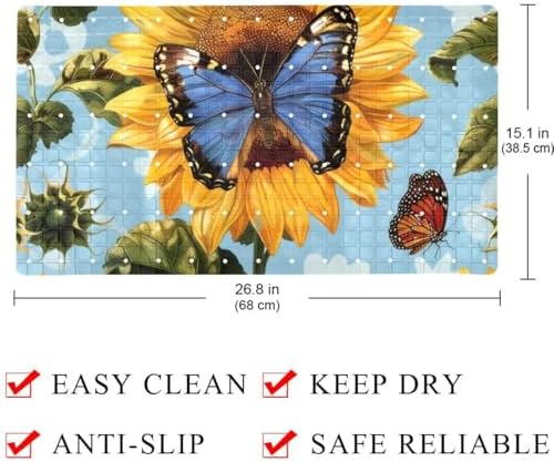 Shower Mat Non Slip, Sunflowers Butterfly Anti Slip Bath Mat - Image 4