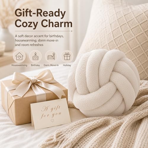 Petrella Beige Knot Pillow Ball, 8 Inch Decorative Pillow - Image 6
