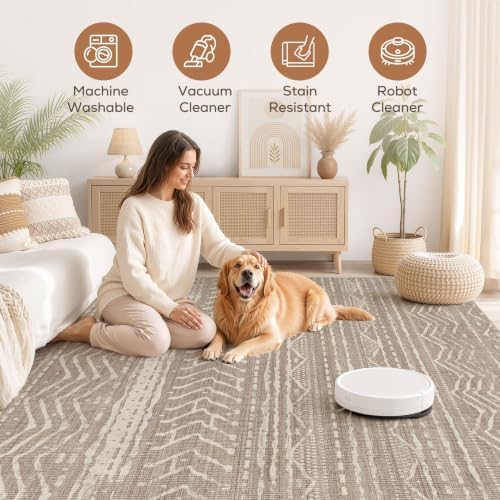 Nakagishi Boho 8x10 Area Rug Living Room Rugs Machine Washable Dark Brown - Image 3