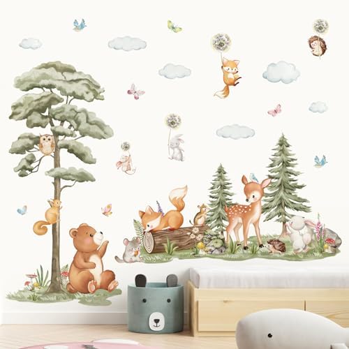 decalmile Forest Animals Tree Bear Deer Fox Wall Decals Stickers - Image 2