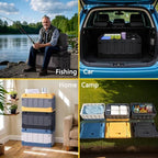 60L Foldable Seatable Camp Box Storage Bins w/Lids Trunk Organizer - Image 5
