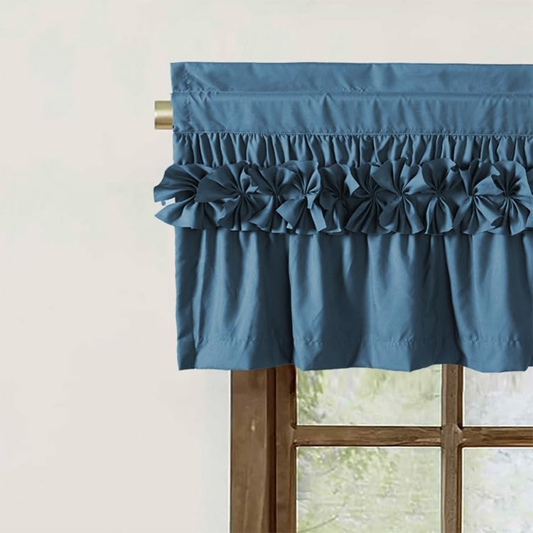 HIG 2 Pack Dusty Blue Ruffle Handcrafted Window Valances - Image 3