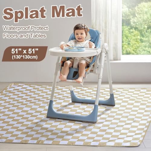 Baby Splat Mat for Under High Chair, 51 x 51 Inch Waterproof Splash Mat - Image 2