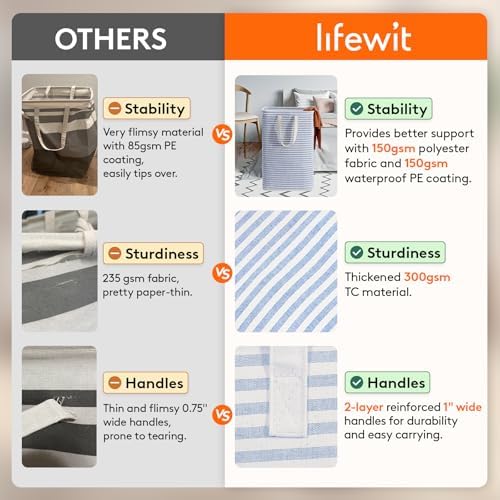 Lifewit 80L Large Laundry Baskets, 2 Pack, Reinforced Handles - Image 3